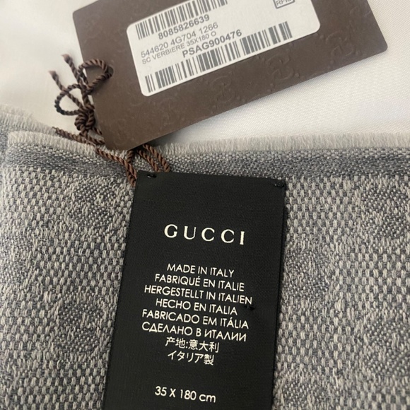 NWT GUCCI gray/green/red WEB stripe VERBIERE wool/silk knit 35x180cm scarf - Picture 5 of 9